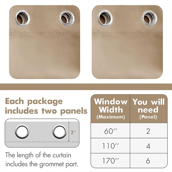 MIULEE Blackout Curtains 98 Inches Long for Bedroom Living Room Thermal Insulated Room Darkening Grommet Top Solid Light Blocking Drapery Set of 2 Window Panels Beige