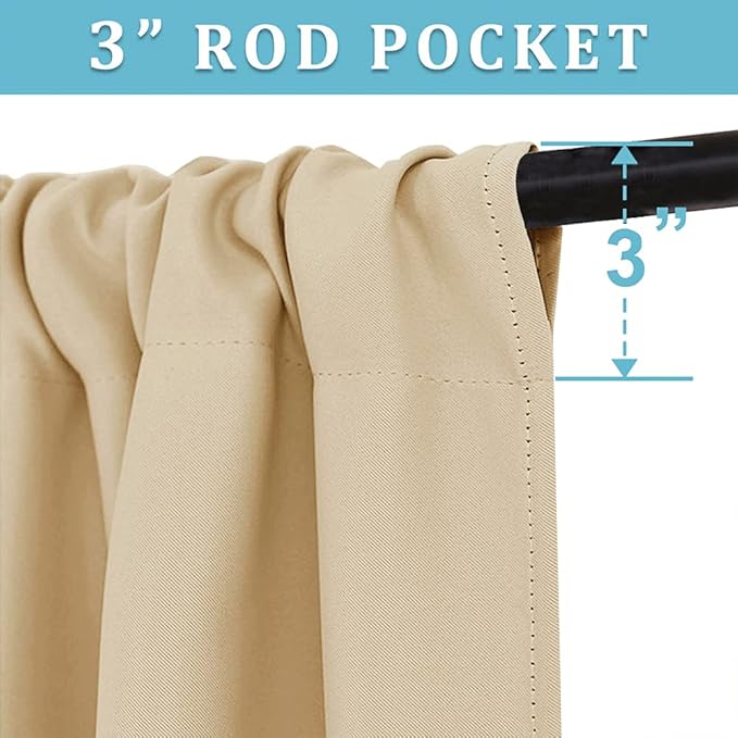 RYB HOME Curtains for Bedroom Living Room 63 inches Long, Thermal Insulated Privacy Rod Pocket Drapes for Nursery Office Home Theater, Width 34 by Length 63, Biscotti Beige, 2 Panels