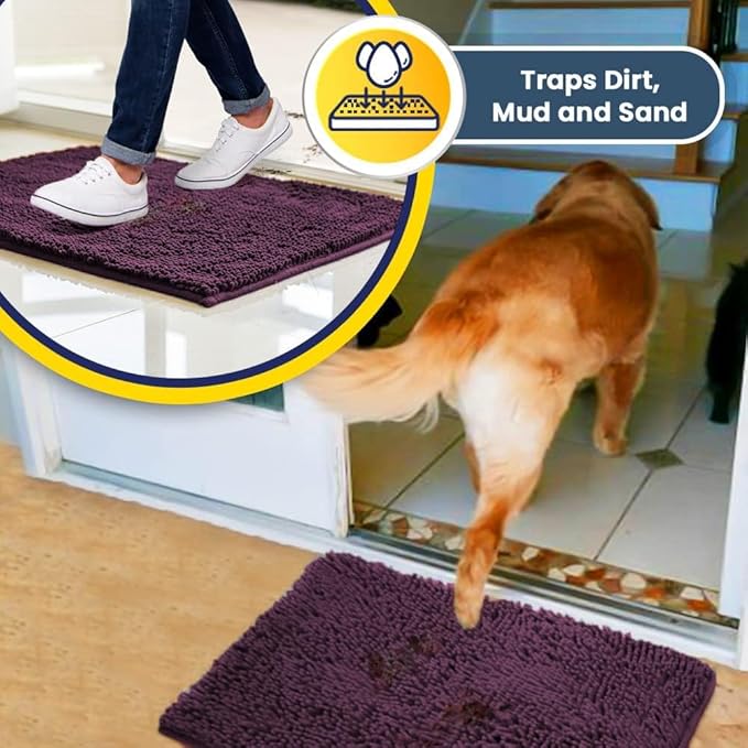 Muddy Mat® | Super Absorbent Door Mat Indoor, Microfiber Quick Dry Chenille Entryway Rug, Non-Slip Front Door Mat, Indoor Mats for Entryway, Machine Washable Pet Rug, Dark Purple 48" x 60"