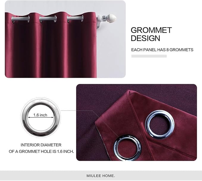 MIULEE Christmas Burgundy Velvet Curtains Solid Soft Red Blackout Curtain Grommet Top Thermal Soundproof Room Darkening Curtains/Drapes/Panels for Living Room Bedroom 52 x 84 Inch 2 Panels