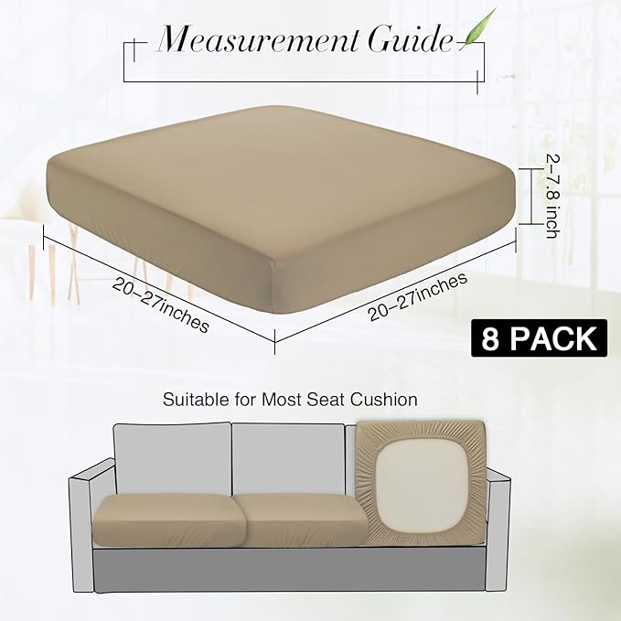 Newwiee 8Pcs Patio Cushion Covers Stretch Outdoor Cushion Cover Replacement for Patio Furniture Sofa Couch Slipcovers, Soft Flexibility Washable Furniture Protector(Waterproof Pure,Khaki Yellow)