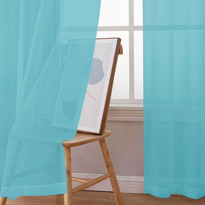 Chyhomenyc Aqua Sheer Curtains 72 Inch Length 2 Panels, Light Filtering Soft Airy Rod Pocket Voile Window Curtain Drapes for French Door Bedroom Living Room, Each 42Wx72L