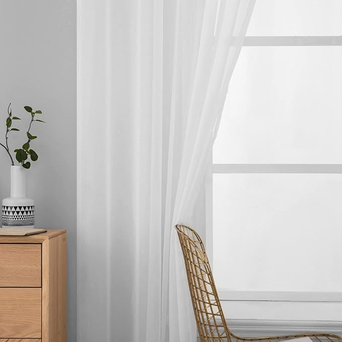 MIULEE White Window Sheer Curtains for Bedroom Living Room Solid Elegant Net Drapes 2 Panels Width 38 x Length 63 Inches