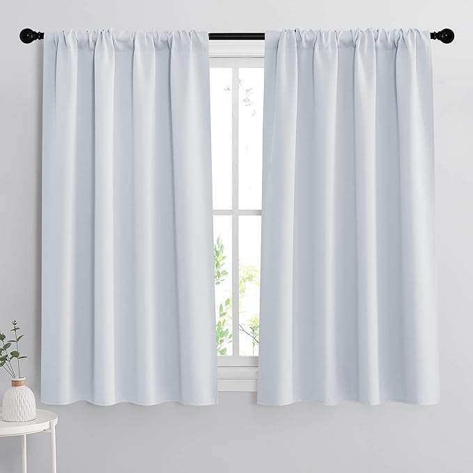 RYB HOME Curtains for Bedroom Living Room 63 inches Long, Thermal Insulated Privacy Rod Pocket Drapes for Nursery Office Home Theater, Width 34 by Length 63, Greyish White, 2 Panels