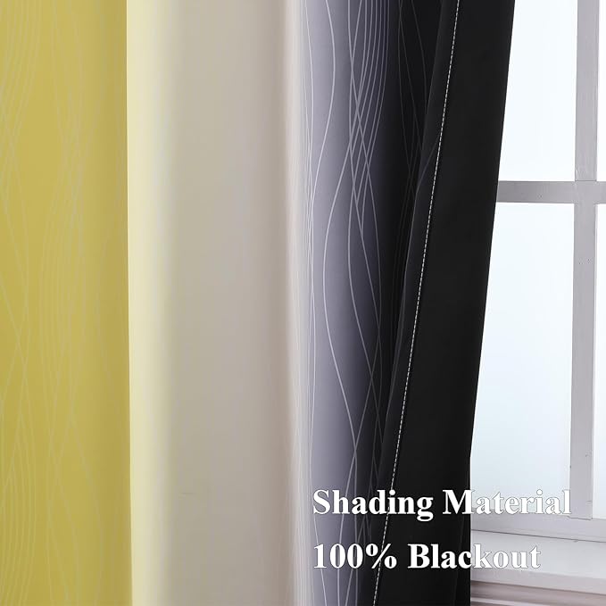 Estelar Textiler Black and Yellow Ombre Blackout Curtains for Bedroom, Room Darkening Energy Saving Grommet Curtains for Living Room, Thermal Insulated Gradient Blackout Drapes,52Wx84L,2 Panels