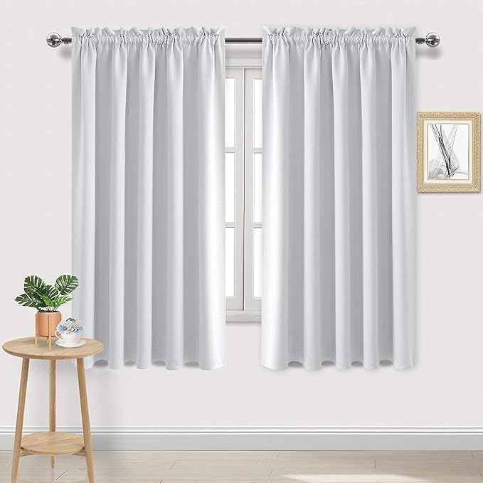 DWCN Blackout Curtains for Bedroom – Rod Pocket Thermal Insulated Noise Reducing Noise Reducing Drapes for Living Room, W 60 x L 63 Inch, 2 Panels, Greyish White