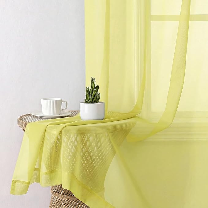 Aiyufeng Lemon Sheer Curtains 63 Inch Length 2 Panels Set for Living Room, Light Filtering Lemon Window Sheers Drapes for Bedroom, Each 42" W x 63" L