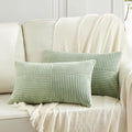 Fancy Homi 2 Packs Sage Green Lumbar Decorative Throw Pillow Covers 16x26 Inch for Living Room Couch Bed, Rustic Farmhouse Boho Home Decor, Soft Striped Corduroy Rectangle Accent Cushion Case 65x40 cm