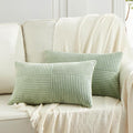 Fancy Homi 2 Packs Sage Green Lumbar Decorative Throw Pillow Covers 12x20 Inch for Living Room Couch Bed, Rustic Farmhouse Boho Home Decor, Soft Striped Corduroy Rectangle Accent Cushion Case 30x50 cm