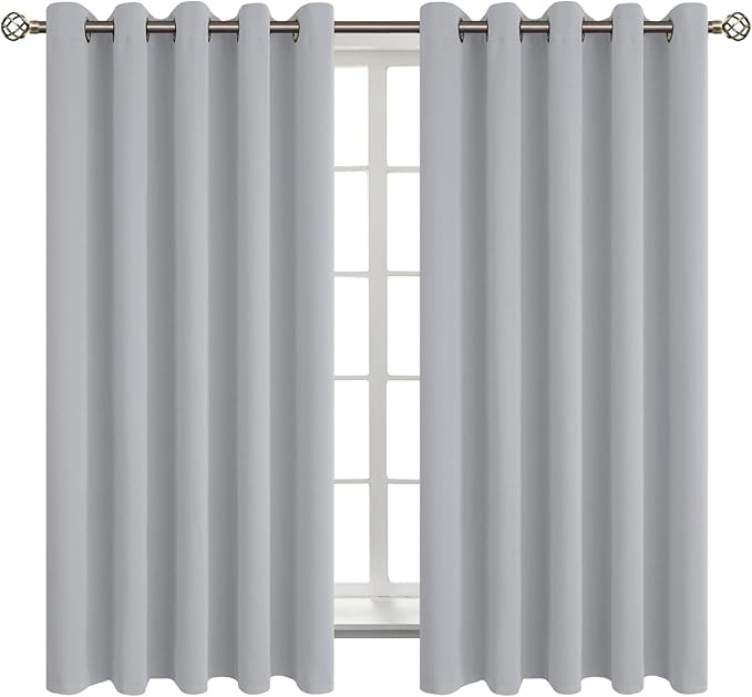 BGment Room Darkening Curtains 63 Inches Long - Grommet Thermal Insulated Drapes Window Treatment Curtains for Bedroom, 2 Panels, 70 x 63 Inch, Light Grey