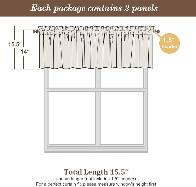 Chyhomenyc Sheer Valances for Windows 2 Pack, 42Wx14L Inches Short Valance for Living Room Bathroom Cafe Laundry Basement, Cute Orange Dual Rod Pockets Voile Valance, 1Pair