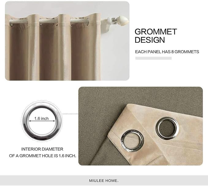 MIULEE 2 Panels Blackout Velvet Curtains Solid Soft Grommet Camel Beige Curtains Thermal Insulated Soundproof Room Darkening Curtains/Drapes/Panels for Living Room Bedroom 52 x 63 Inch