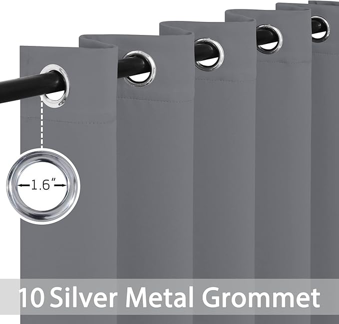 Yakamok Blackout Curtains Room Darkening Thermal Insulated Window Panels,Solid Grommet Top Drapes for Bedroom/Living Room(70Wx84L, Grey, 2 Panels)