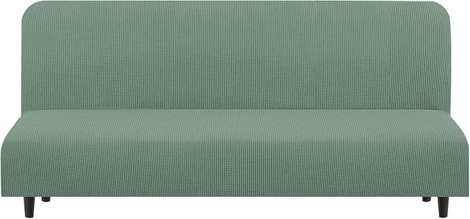 U-NICE HOME Stretch Futon Cover Armless Bed Slipcover - Soft Jacquard Fabric Washable for Pet Friendly, Cyan