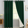 Yakamok Dark Green Linen Curtains 100% Blackout 84 Inches Long,Room Darkening Textured Drapes for Living Room Thermal Grommet Bedroom Curtains 2 Panels with White Liner