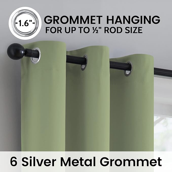 SimpleHome 100% Blackout Curtains for Bedroom,Thermal Insulated Sage Grommet Window Drapes Room Darkening Curtains for Living Room with Black Back,38 x 72 Inch,2 Panels