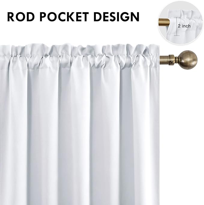 DWCN White Room Darkening Curtains for Bedroom, 60 x 84 inches Long - Energy Saving Privacy Window Drapes, Set of 2 Rod Pocket Curtain Panels