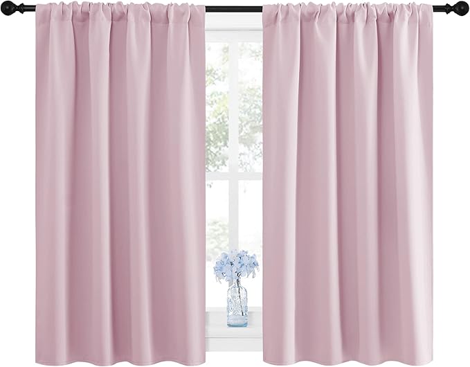 NICETOWN Blackout Curtains for Girls Room - Nursery Essential Thermal Insulated Solid Rod Pocket Top Blackout Drapes (Lavender Pink=Light Pink, 1 Pair, 42 x 45 Inch)