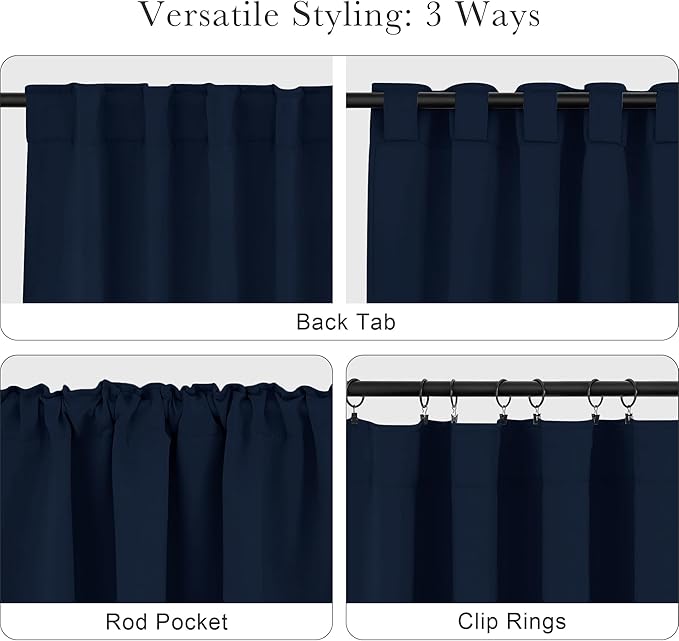 PONY DANCE Bedroom Blackout Curtains - 54 Inches Long Curtain Drapes with Back Loops Slot with Rod Pocket Design Privacy Protect Energy Saving, 52 W x 54 L, Navy Blue, 1 Pair