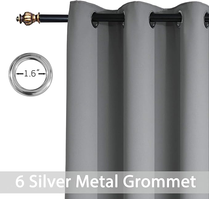 Yakamok 63 Inch Length Grey Blackout Curtains for Bedroom, Thermal Insulated Room Darkening Grommet Top Window Drapes for Living Room,42W x 63L,2 Panels