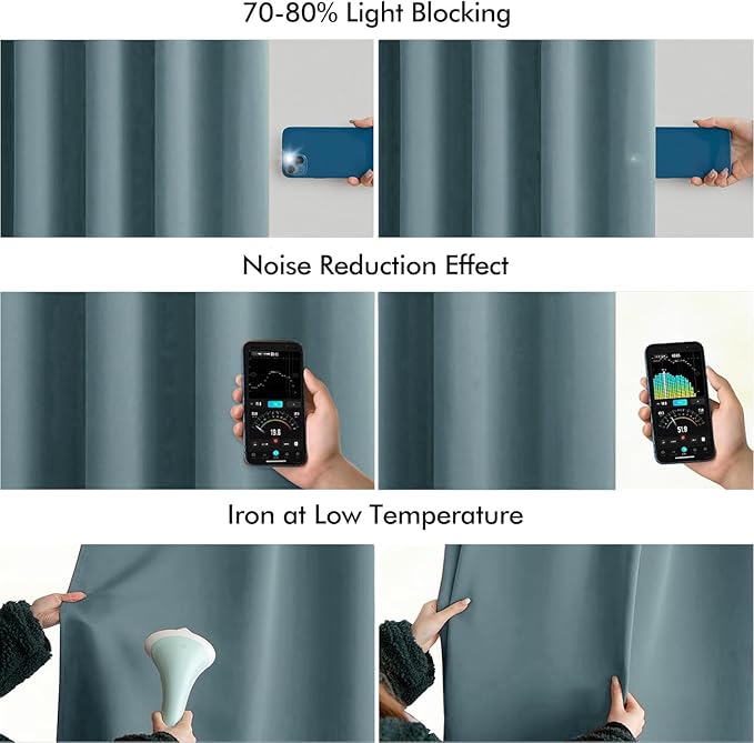MIULEE Greyish Blue Back Tab Blackout Curtains 84 Inch Length 2 Panels Set for Living Room Bedroom Privacy, Rod Pocket/Pinch Pleat Thermal Insulated Room Darkening Pleated Light Blocking Drapes