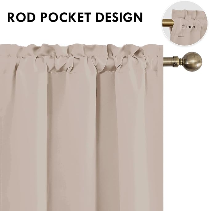 DWCN Blackout Curtains for Living Room Thermal Insulated, Energy Saving & Noise Reducing Bedroom Curtains, Camel, W 42x L 45 Inch, Set of 2 Rod Pocket Curtain Panels