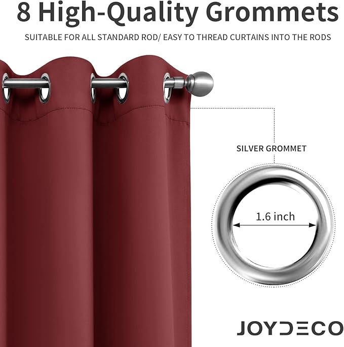 Joydeco Blackout Curtains 45 Inch Length 2 Panels Set, Thermal Insulated Long Curtains 2 Burg, Room Darkening Grommet Drapes for Living Room Bedroom Window (W52 x L45 Inch, Burgundy Red)