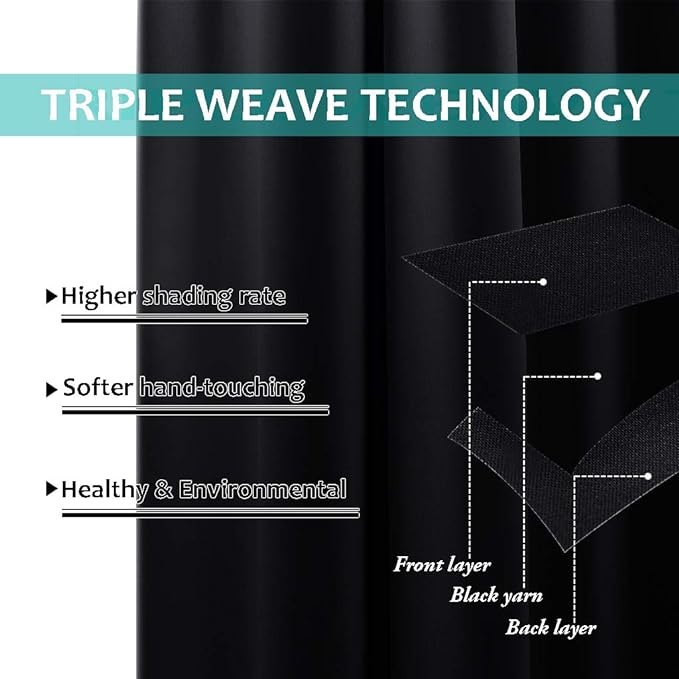 NICETOWN Room Warming Blackout Curtains 80 inches Long, Full Light Blocking Drapes with Black Liner for Nursery, Thermal Insulated Draperies for Hall, Villa (Black, 2 Pieces, 42" Wide Each Panel)
