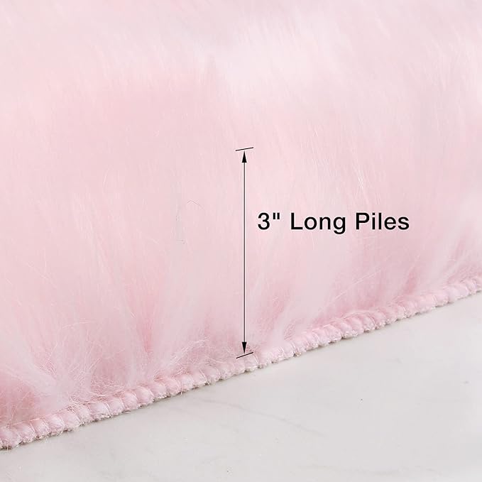 duduta Pink Faux Sheepskin Round Rug 4x4 ft, Fluffy Shag Fur Bedroom Nursery Girls Playroom Rug Dorm Decor Non Slip Washable