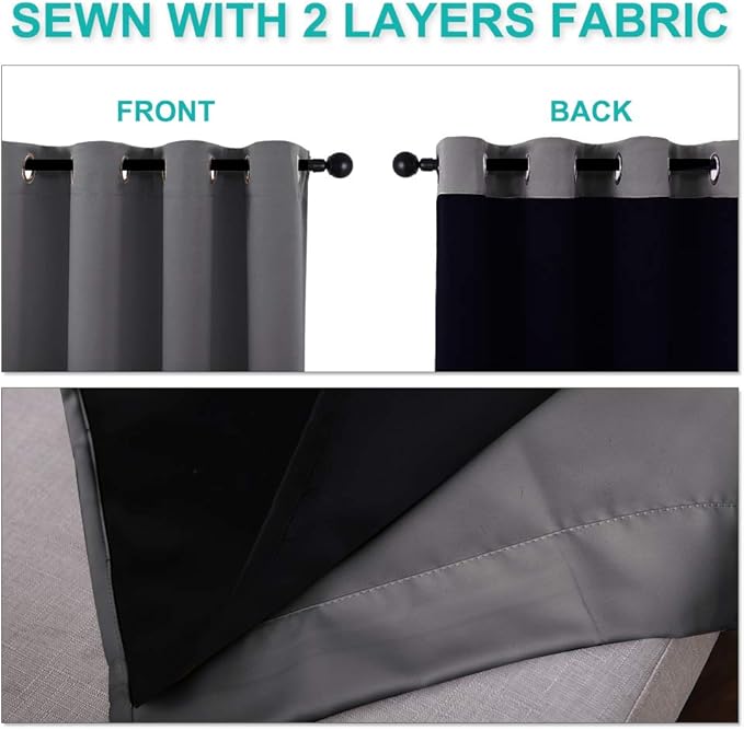NICETOWN Grey Full Shade Curtain Panels, Pair of Energy Smart & Noise Blocking Out Blackout Drapes for Dining Room Window, Thermal Insulated Guest Room Lined Window Dressing(Gray, 55 x 78 inch)