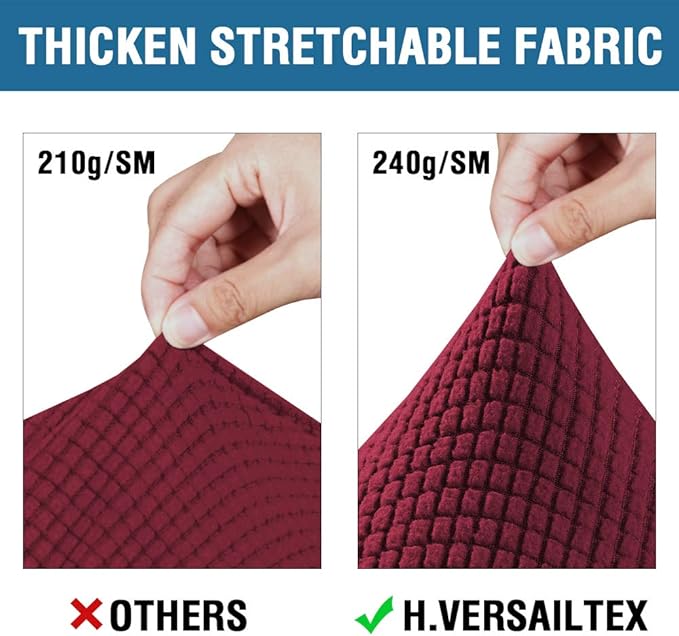 H.VERSAILTEX 4 Piece Stretch Sofa Covers for 3 Cushion Couch Covers for Living Room Furniture Slipcovers (Base Cover Plus 3 Seat Cushion Covers) Upgraded Thicker Jacquard Fabric (XL Sofa, Burgundy)