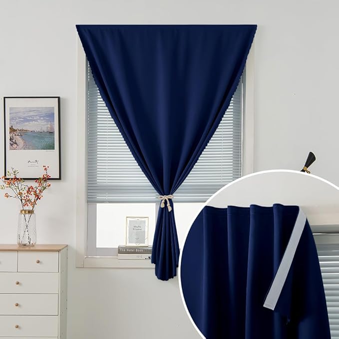 Self Adhesive Portable Blackout Curtains for Bedroom Easy to Install Window Thermal Lnsulated Kitchen Room Darkening Small Window Curtains, 47" W X 96" L, Navy Blue, 1 Panel