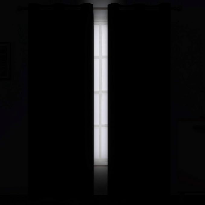 LEMOMO Black Thermal Blackout Curtains/42 x 95 Inch/Set of 2 Panels Room Darkening Curtains for Bedroom