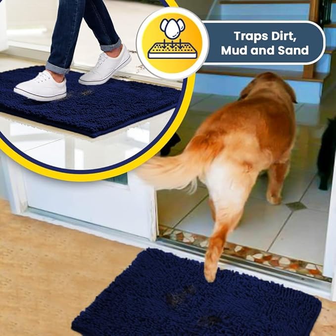 Muddy Mat® | Super Absorbent Door Mat Indoor, Microfiber Quick Dry Chenille Entryway Rug, Non-Slip Front Door Mat, Indoor Mats for Entryway, Machine Washable Pet Rug, Navy Blue 28"x18"