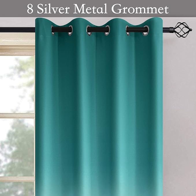 SimpleHome Ombre Room Darkening Curtains for Living Room, Light Blocking Gradient Teal to Grey White Thick Thermal Insulated Grommet Window Curtains/Drapes for Bedroom, 2 Panels, 52x72 inches Length