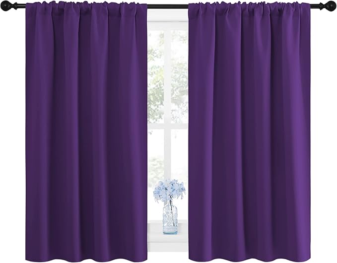 NICETOWN Blackout Purple Curtains for Living Room - Thermal Insulated Solid Rod Pocket Blinds for Bedroom Decor (Royal Purple, Set of 2 Panels, 42 x 48 Inch)