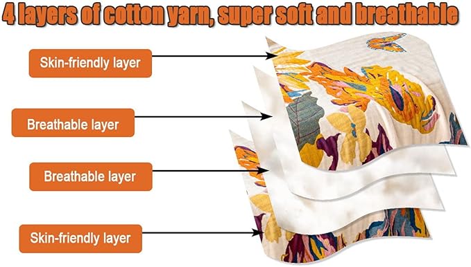 MSGKV Boho Throw Blanket for Bed 100% Cotton Throw Floral Couch Blanket 80''x90'', Spring Breathable Travel Muslin Blanket for Women Home Decor