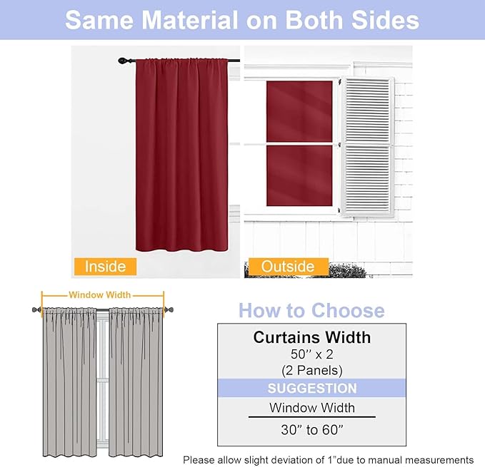 Simplebrand Ava Red Blackout Curtains for Bedroom 90 Inches Long 2 Panels Set, Solid Privacy Energy Saving Living Room Window Treatment Curtains Blackout Drapes, W50 x L90 Inch, Red