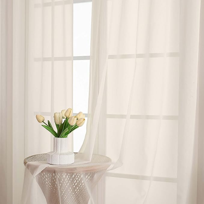 Chyhomenyc Cream Sheer Curtains 84 Inches Long 2 Panels, Light Filtering Cream Curtains for Living Room, Soft Gentle Voile Rod Pocket Bedroom Window Drapes, 59Wx84L Inch, 2PCS