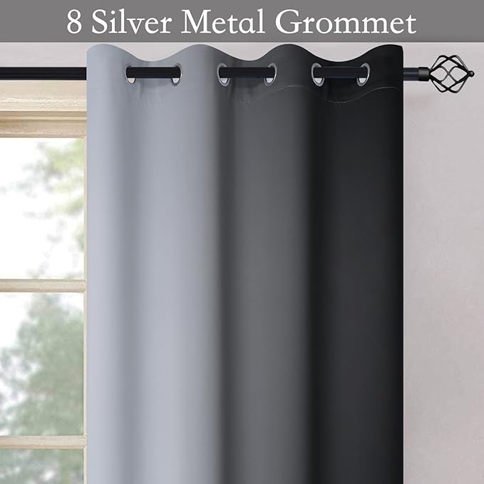 SimpleHome Ombre Room Darkening Curtains 84 inches Length for Bedroom,Grommet Gradient Light Blocking Black to White Gradient Window Curtain for Living Room,1 Panel, 52x84 inches