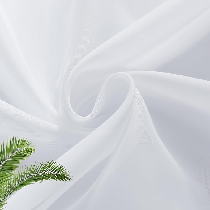 SpaceDresser White Kitchen Sheer Valance Curtains 24 Inch, Voile Sheer Cafe Curtains for Bathroom Farmhouse Country Light Filtering Short Window Curtain 1 Pair 2 Panels(White,26 W x 24 L)