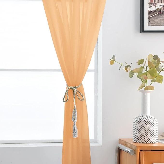 SpaceDresser Basic Rod Pocket Sheer Voile Window Curtain Panels White 1 Pair 2 Panels 42 Width 54 Inch Long for Kitchen Bedroom Children Living Room Yard(Beige,42 W x 54 L)