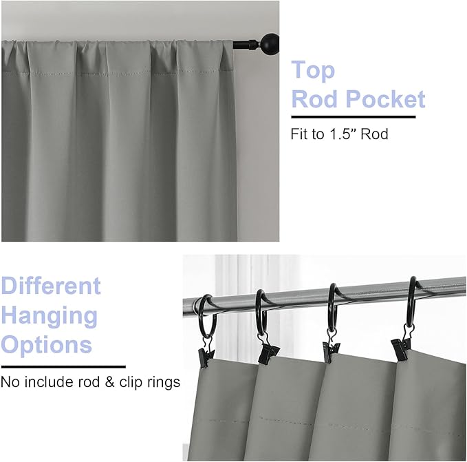 Simplebrand Light Grey Blackout Curtains for Bedroom 96 Inches Long 2 Panels, Solid Thermal Insulated, Energy Saving Living Room Window Treatment Curtains Blackout Drapes, W50 x L96 Inch, Light Grey