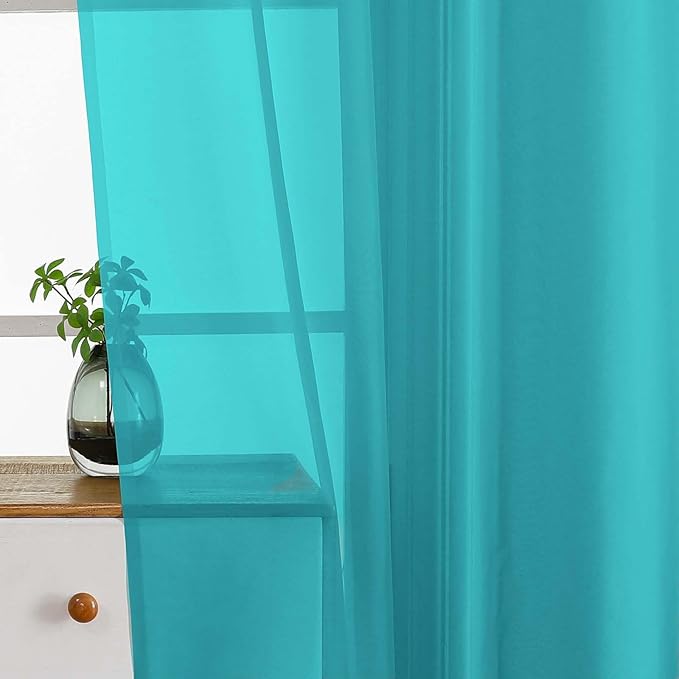 Turquoise Sheer Curtains Tier 30 Inches Length 2 Panels, Light Filtering Lightweight Soft Window Treatments Drapes, Cute Elegant Cafe Curtains for Nursery, Dual Rod Pocket, 2x42Wx30L Inches