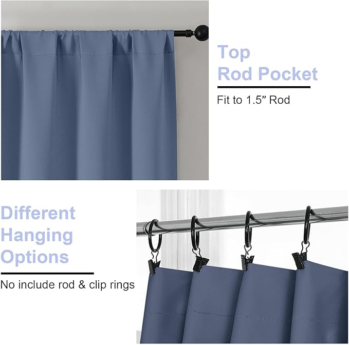 Simplebrand Ava Denim Blackout Curtains for Bedroom 84 Inch Length 2 Panels Set, Solid Thermal Insulated Privacy Living Room Window Treatment Curtains Blackout Drapes, W50 x L84 Inch, Denim