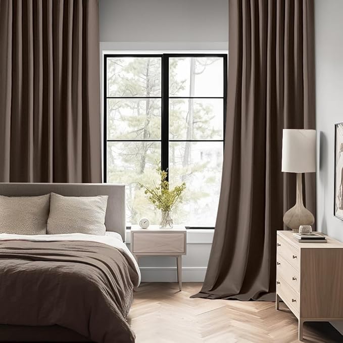 MIULEE Chocolate Brown Back Tab Blackout Curtains 108 Inch Long 2 Panels Set for Bedroom, Rod Pocket/Pinch Pleat Extra Long Thermal Insulated Living Room Darkening Pleated Light Blocking Drapes