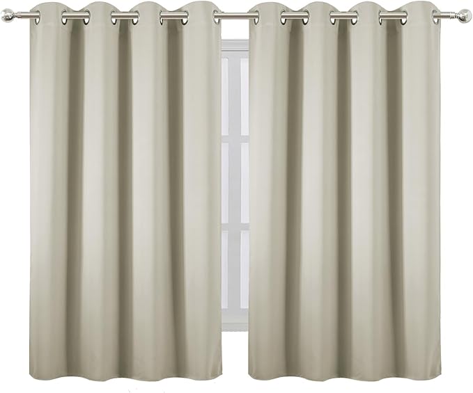 LEMOMO Blackout Curtains 66 x 54 Inch Long Light Beige Curtains Set of 2 Panels Room Darkening Curtains for Bedroom and Living Room
