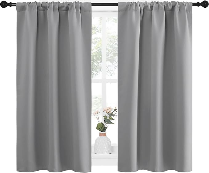 NICETOWN RV Blackout Curtains for Camper Windows, Short Room Darkening Home Decoration Thermal Insulated Rod Pocket Blackout Blinds & Drapes for Small Windows (Silver Grey, 2 Panels, W34 x L40)