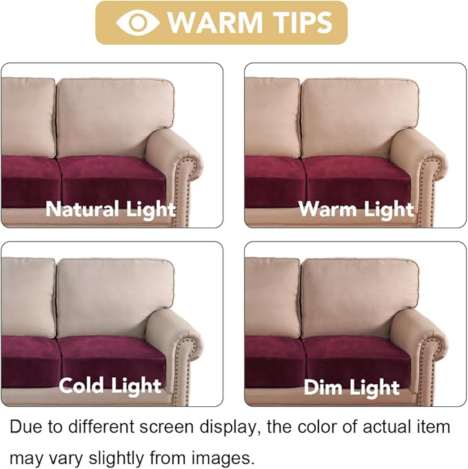 H.VERSAILTEX Velvet Stretch Couch Cushion Cover Plush Cushion Slipcover for Chair Loveseat Sofa Cushion Furniture Protector Seat Cushion Sofa Cover (3 Piece Sofa Cushion Covers, Burgundy)