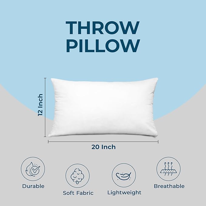 Utopia Bedding Throw Pillows (Set of 4, White) – 12 x 20 Inches Down Alternative Pillows for Bed, Sofa, and Couch - Fluffy Decorative Stuffer Pillow for Indoors & Outdoors